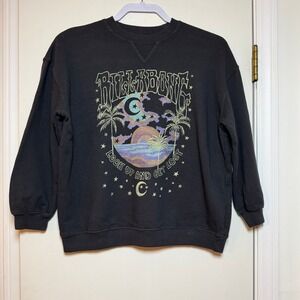 Billabong‎ Kids Graphic Sweatshirt Black Moon Palm Tree Sunset Print Pullover M